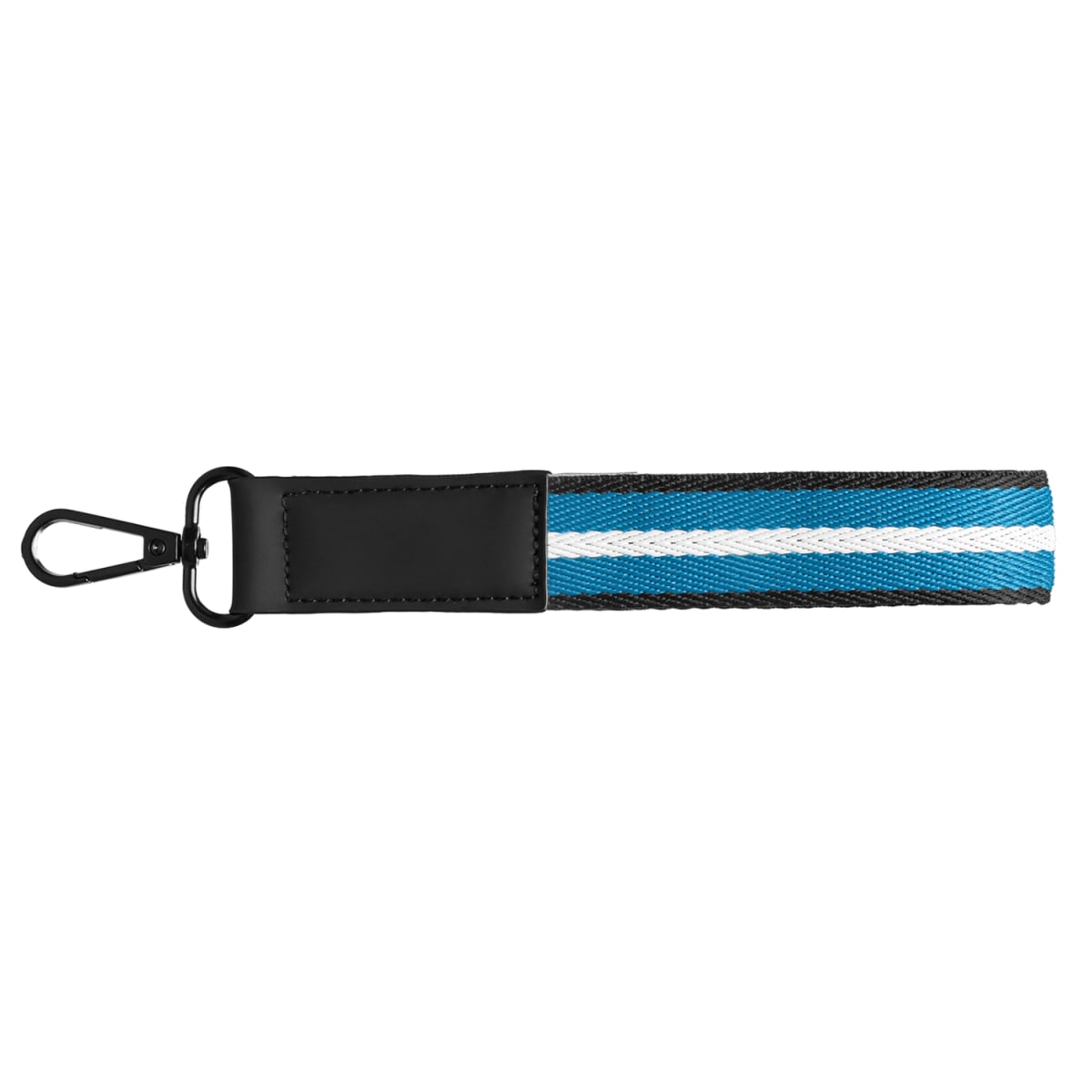 Branded rPET Woven Wrist Strap Keyring with Snap Trigger in Navy Blue
