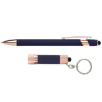 Branded Rose Gold Pen and Torch Gift Set with Window Box in Navy Blue