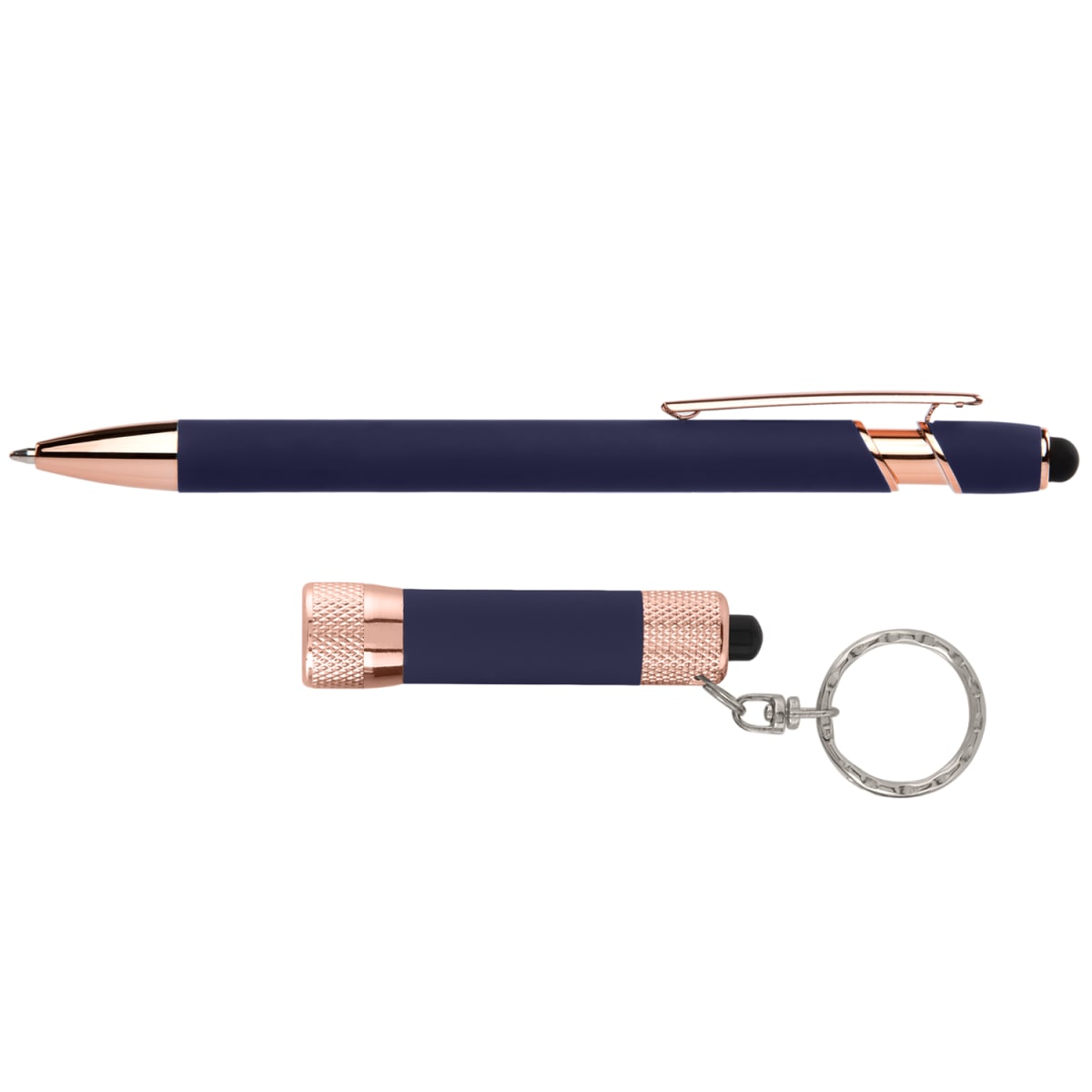 Branded Rose Gold Pen and Torch Gift Set with Window Box in Navy Blue