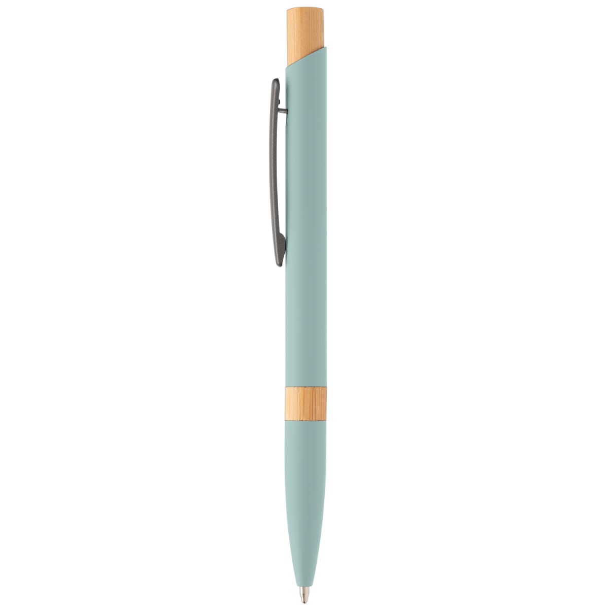 Branded Recycled Aluminium Pen with Bamboo Trim in Sage