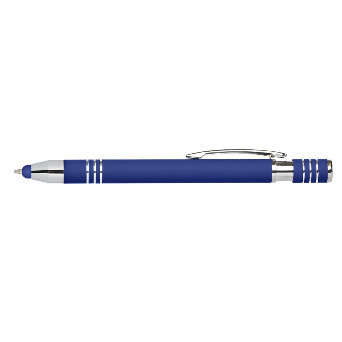 Branded Soft Touch Metal Stylus Pen with Blue or Black Ink in Dark Blue
