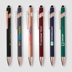 Branded Rose Gold Soft-Touch Metal Gel Pen with Stylus
