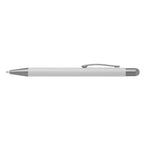 Branded Retractable Gunmetal Trim Stylus Pen in White