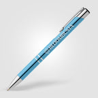 Branded Recycled Aluminium Retractable Pen with Chrome Trim in Light Blue