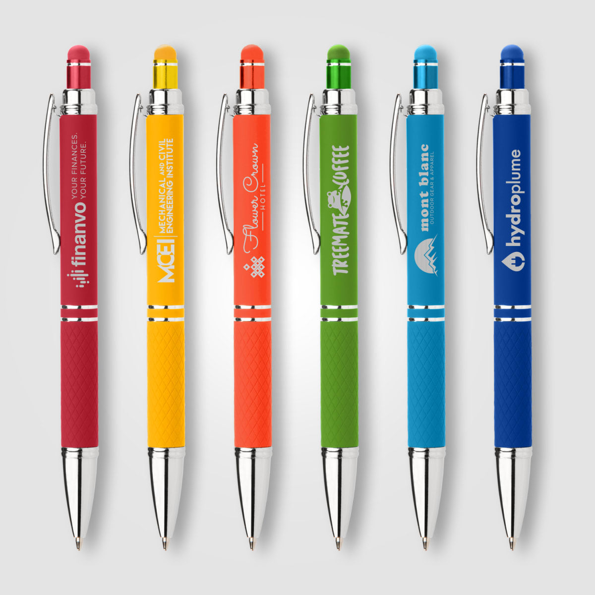 Branded Bright Soft-Touch Metal Click Pen with Stylus
