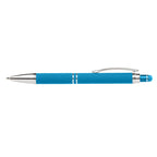 Branded Bright Soft-Touch Metal Click Pen with Stylus in Light Blue