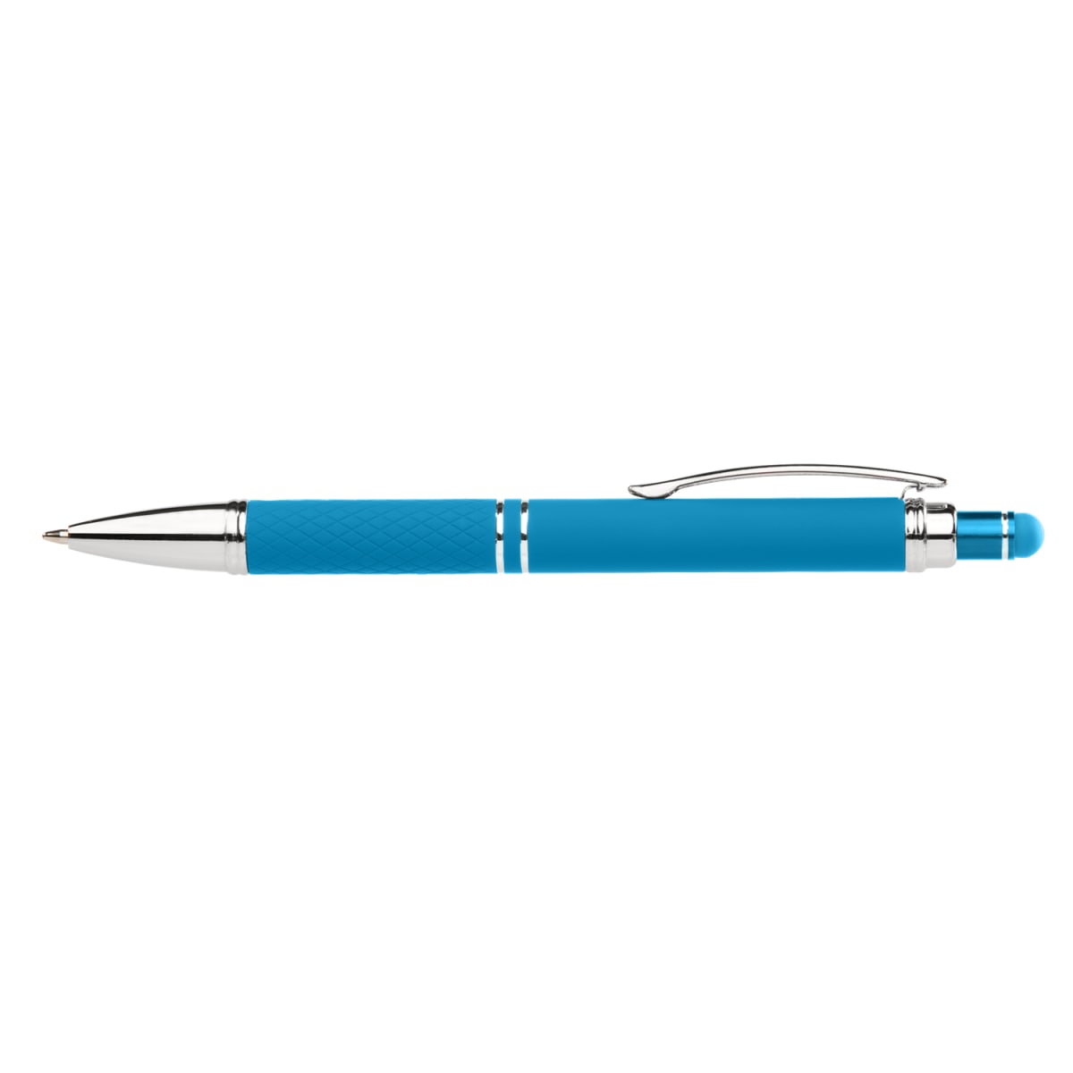 Branded Bright Soft-Touch Metal Click Pen with Stylus in Light Blue