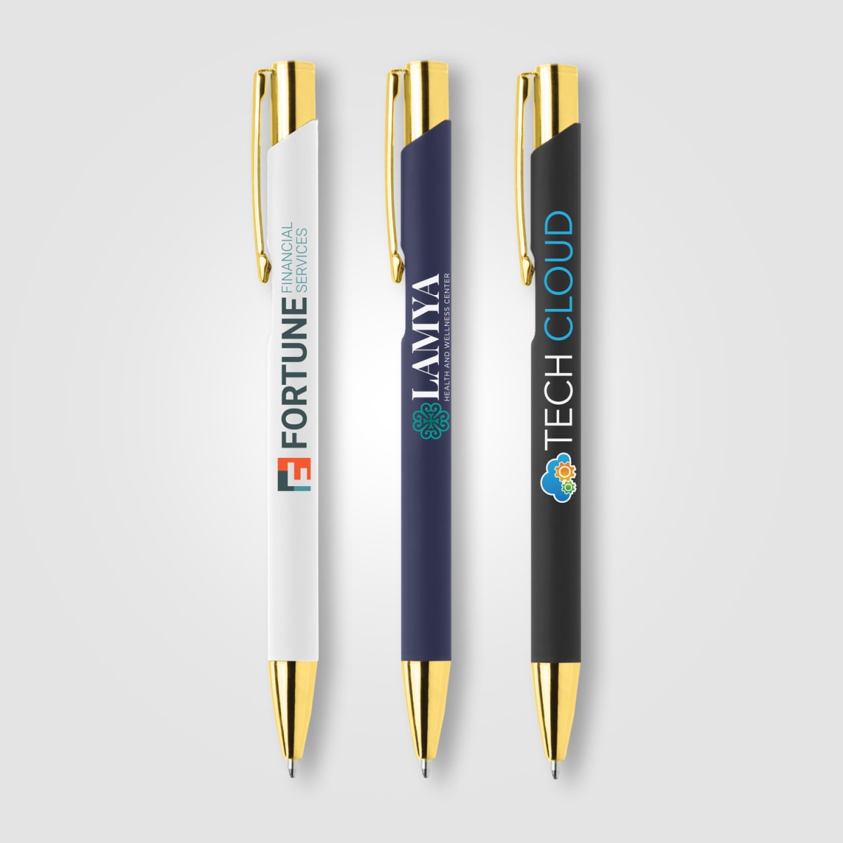 Branded Gold Trim Soft-Touch Aluminium Pen