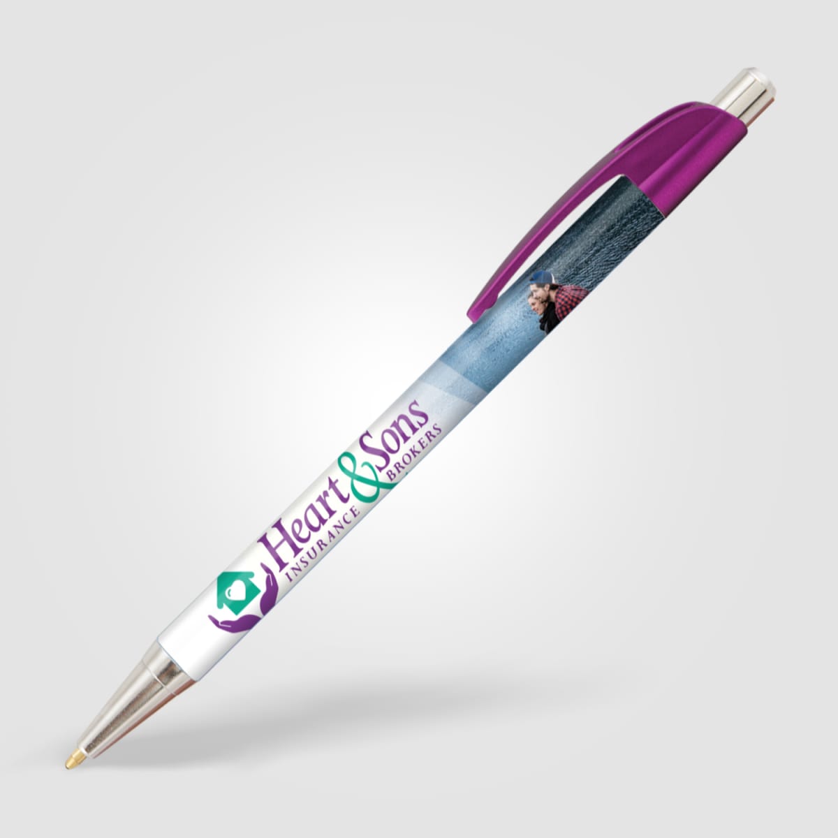 Branded Slim Chrome Trim Pen with Metallic Clip in Magenta