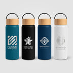 Branded 530ml Insulated Stainless Steel Bottle with Bamboo Lid