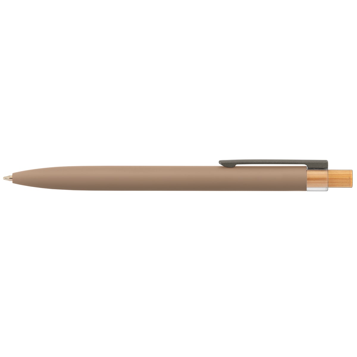 Branded Recycled Aluminium Pen with Bamboo Plunger in Dune
