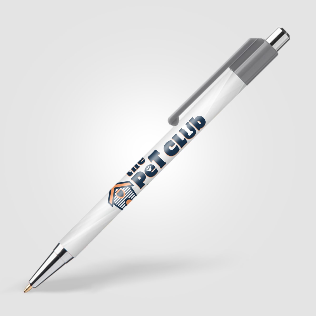 Branded Slimline Chrome Click Pen with Colour Clip in Cool Gray