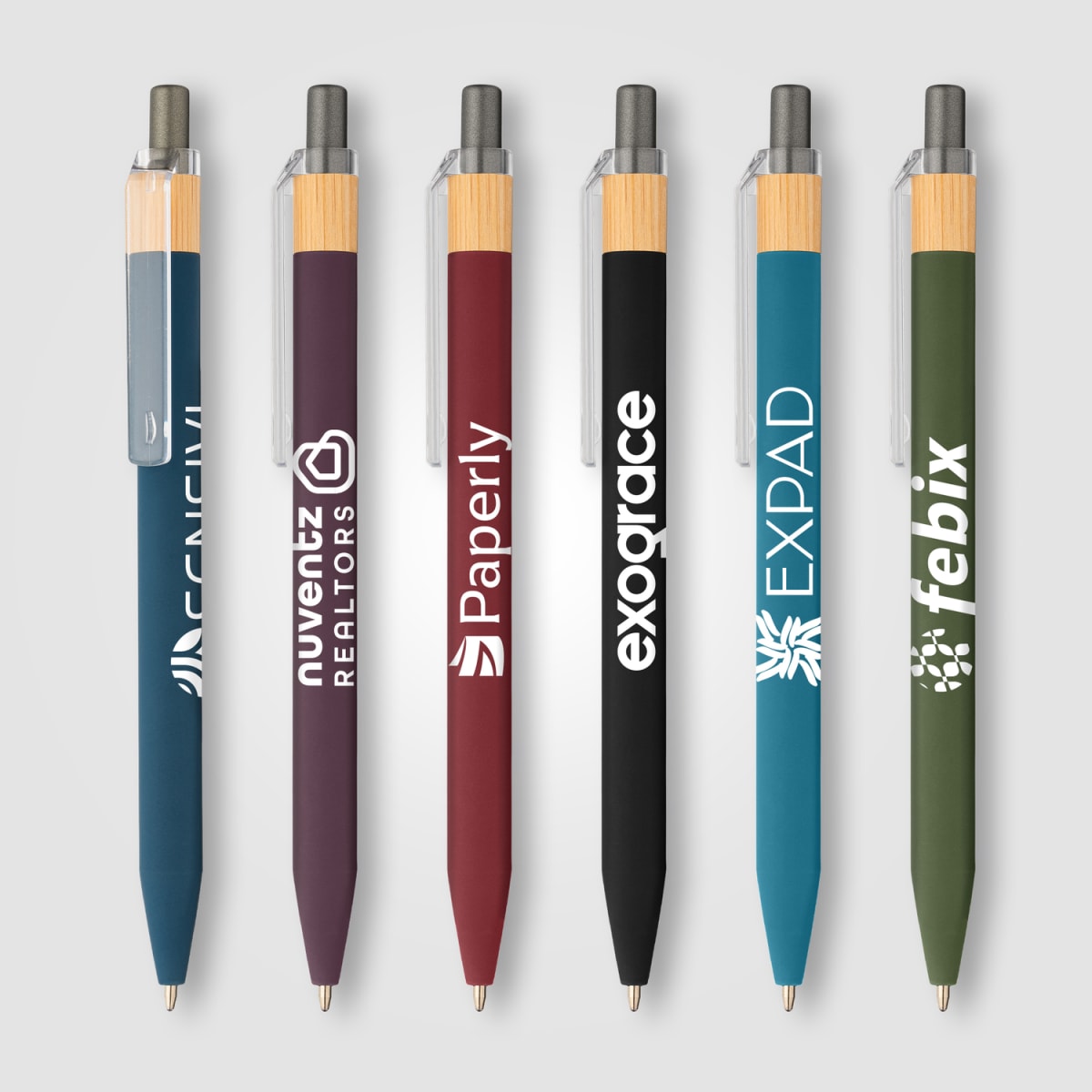 Branded Recycled Plastic Pen with Bamboo Accent