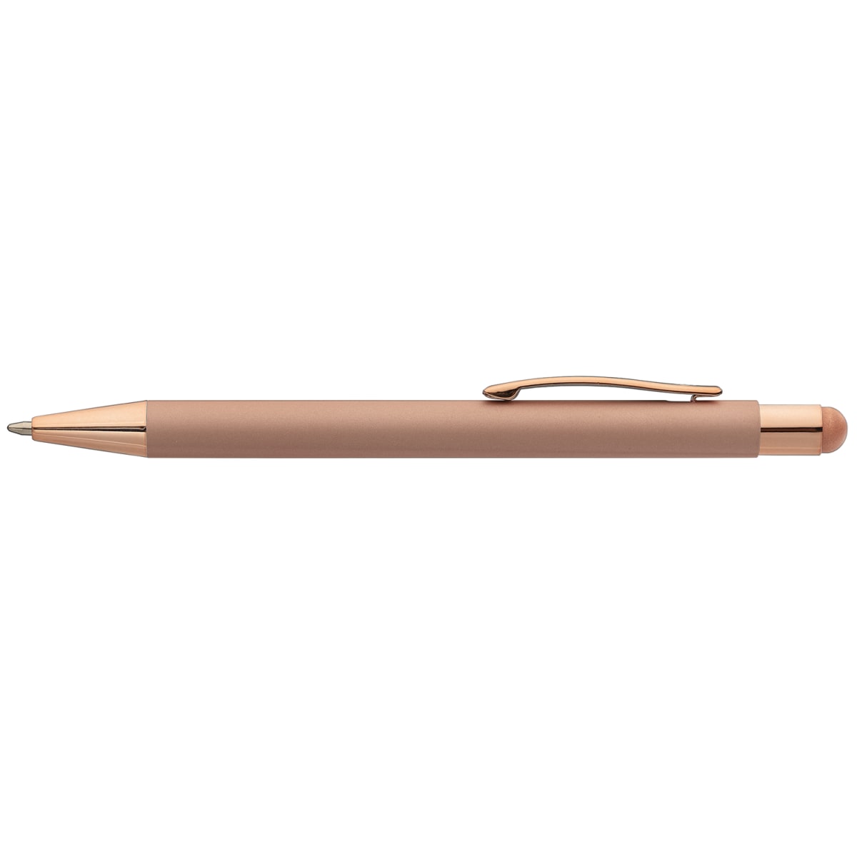 Branded Monochrome Soft-Touch Metal Pen with Stylus in Rose Gold
