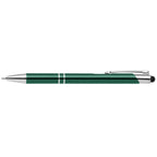 Branded Anodised Aluminium Pen with Top Stylus in Green