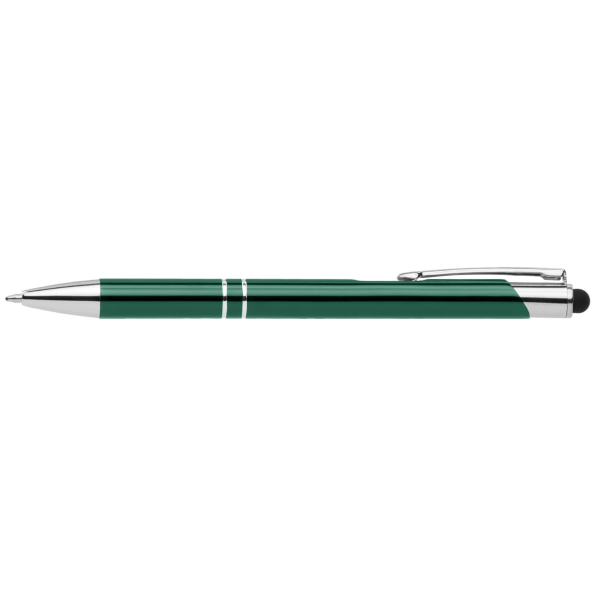 Branded Anodised Aluminium Pen with Top Stylus in Green