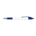 Branded Full Colour Printed Grip Pen with Chrome Trim in Blue