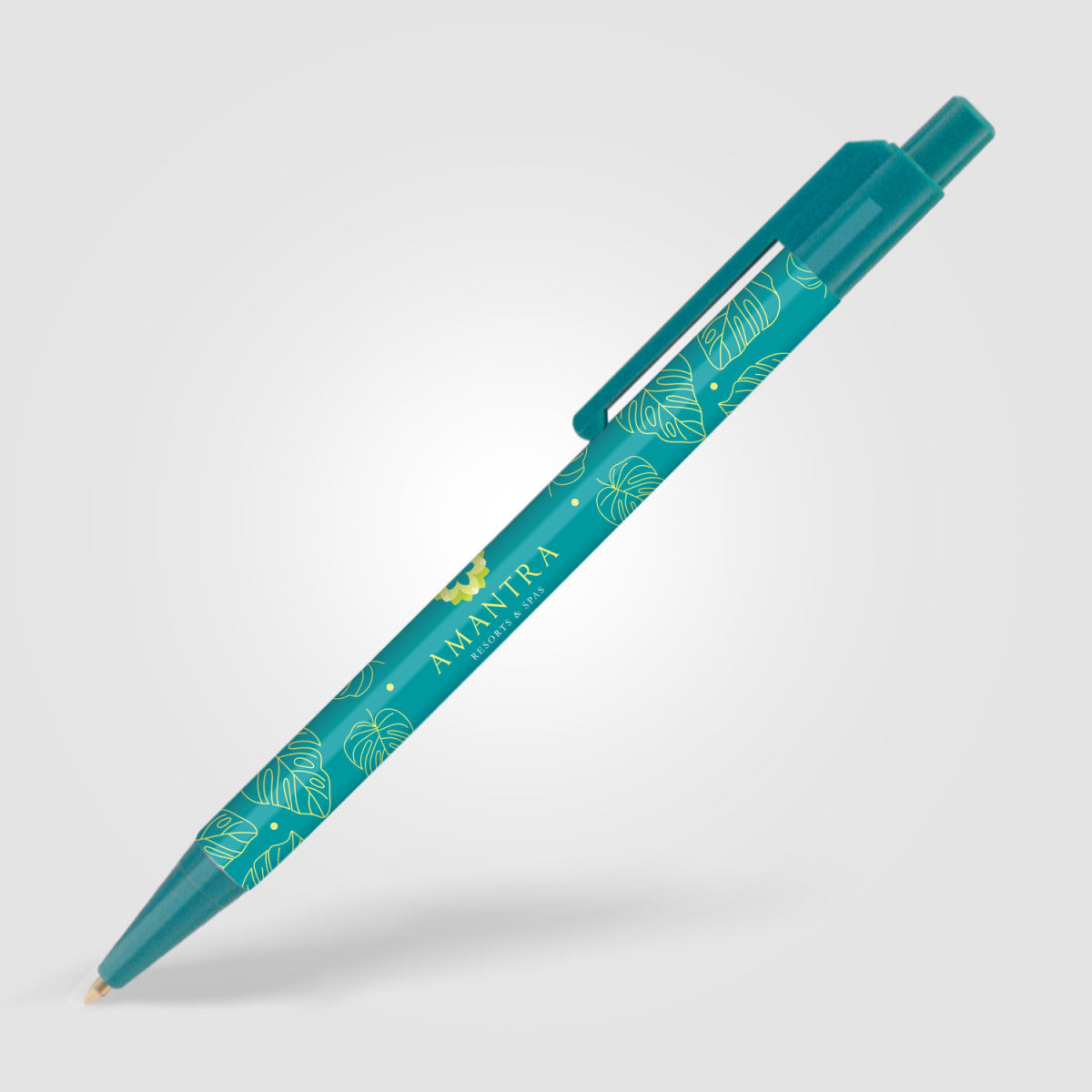 Branded Slimline Retractable Ballpoint Pen in Teal