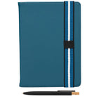 Branded Recycled Chevron Refillable A5 Journal and Pen Set in Navy Blue