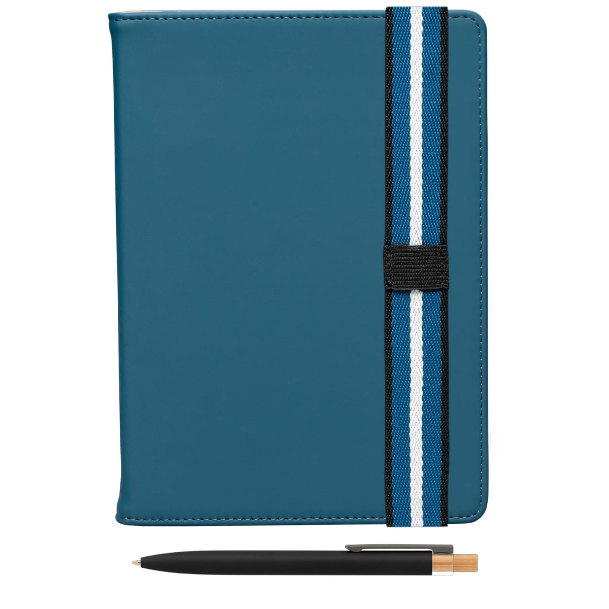 Branded Recycled Chevron Refillable A5 Journal and Pen Set in Navy Blue