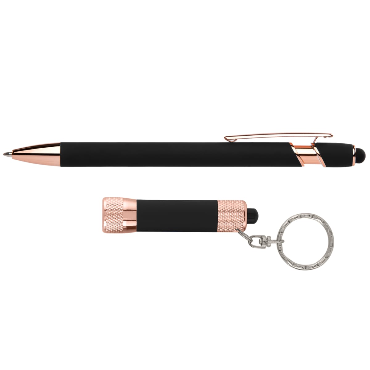 Branded Rose Gold Pen and Torch Gift Set with Window Box in Black