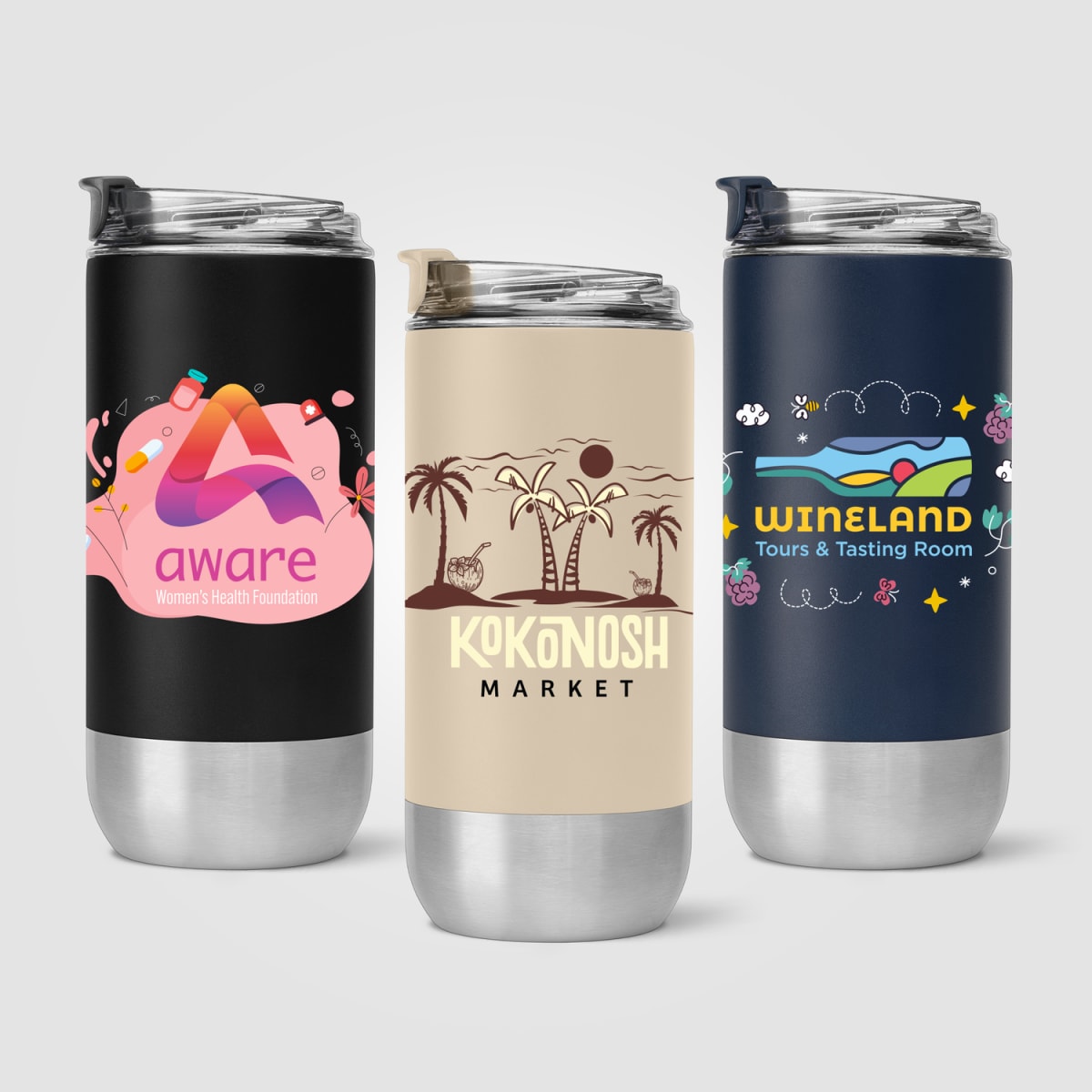 Branded Recycled Stainless Steel Tumbler with Flip Lid - 475ml