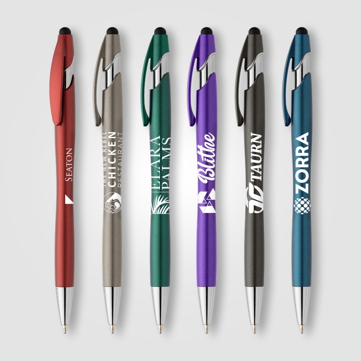 Branded Recycled Plastic Metallic Stylus Pen with Chrome Trim