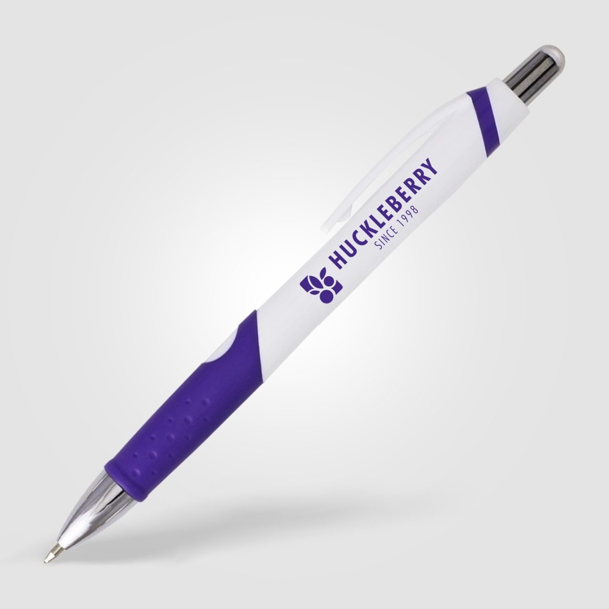 Branded Rubber Grip Retractable Pen with Chrome Nose