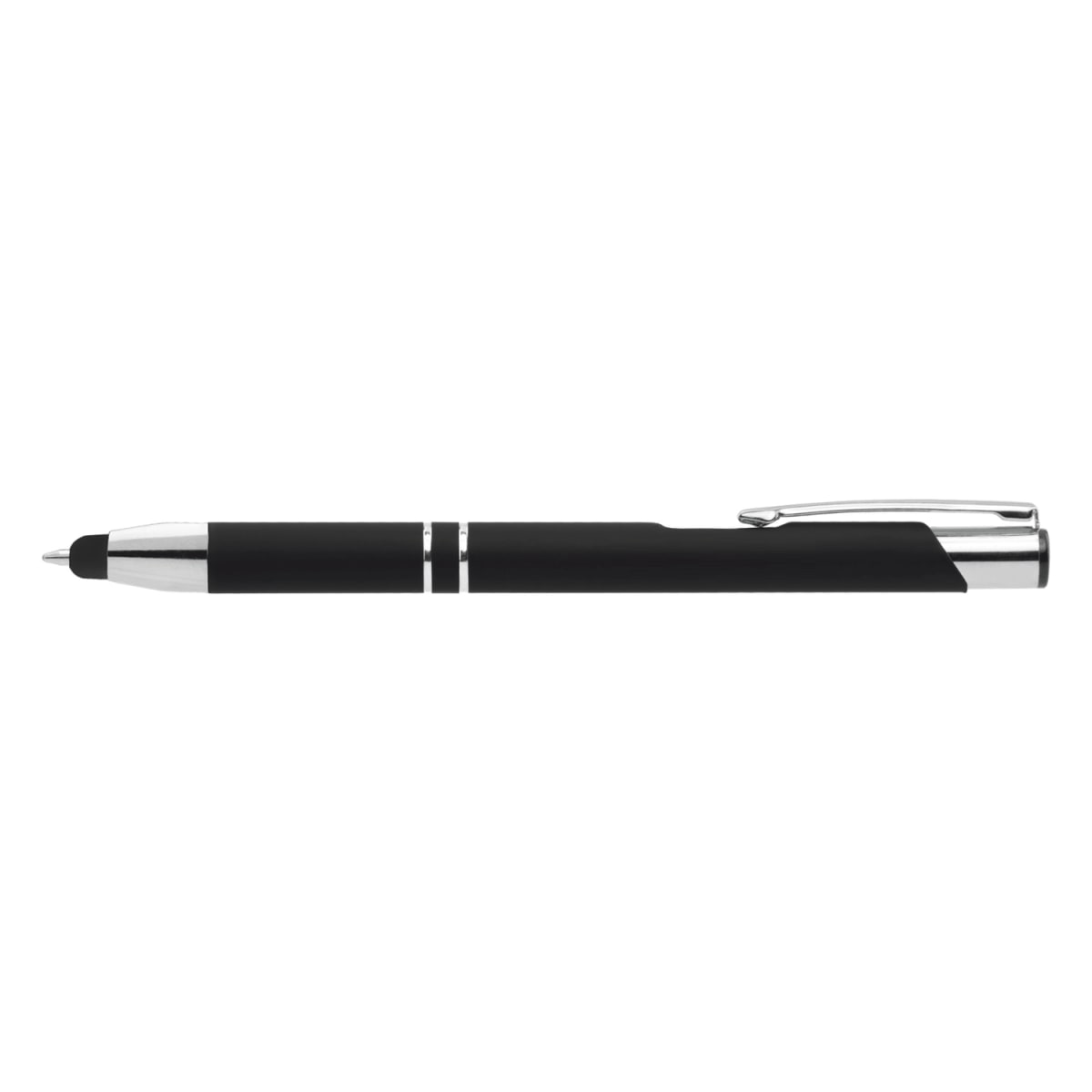 Branded Soft-Touch Metal Pen with Bottom Stylus in Black