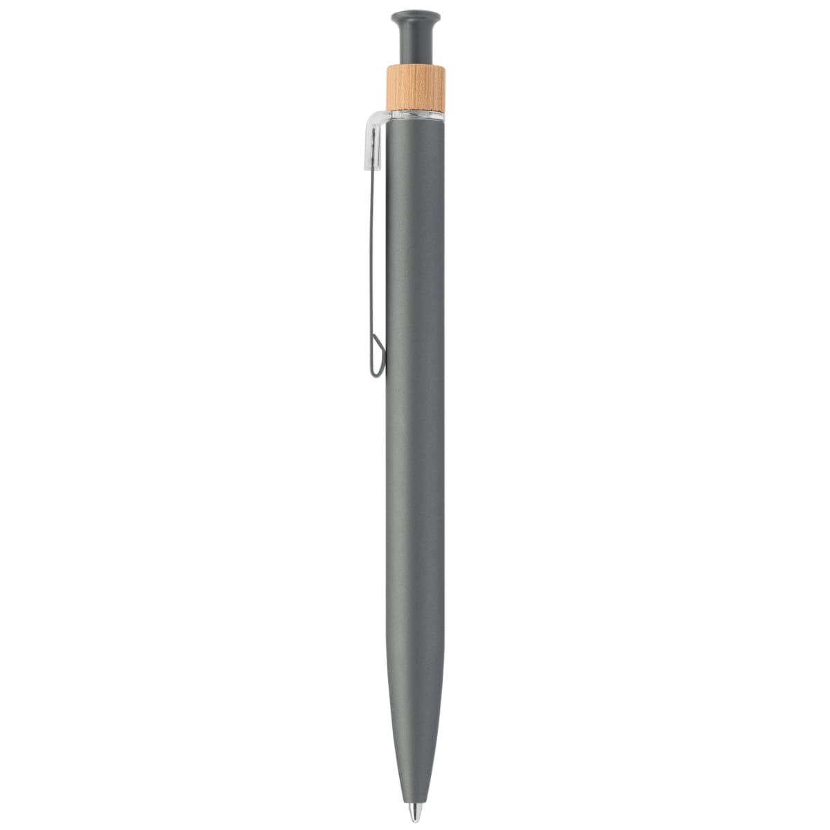 Branded Recycled Aluminium Soft Touch Click Pen with Bamboo Ring in Gunmetal