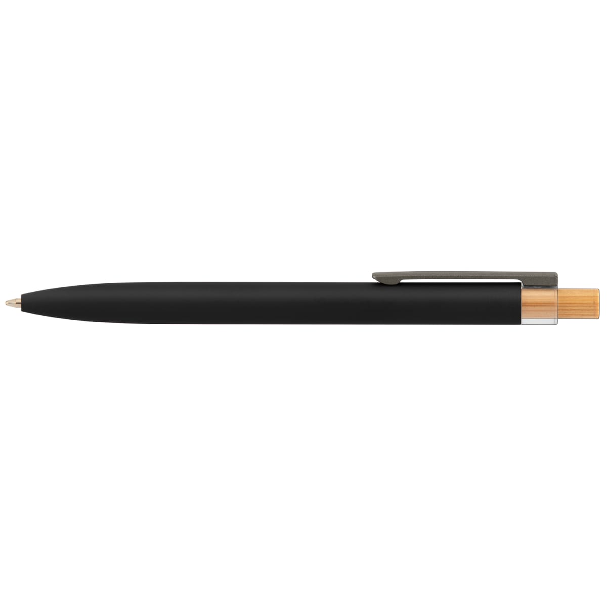 Branded Recycled Aluminium Pen with Bamboo Plunger in Black