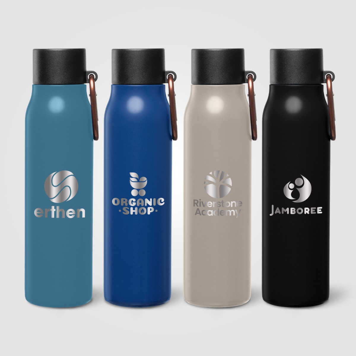 Branded Recycled Steel Vacuum Bottle with Carabiner - 550ml