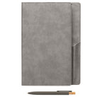 Branded Refillable Suede-Feel PU Journal Set with Pen in Gray