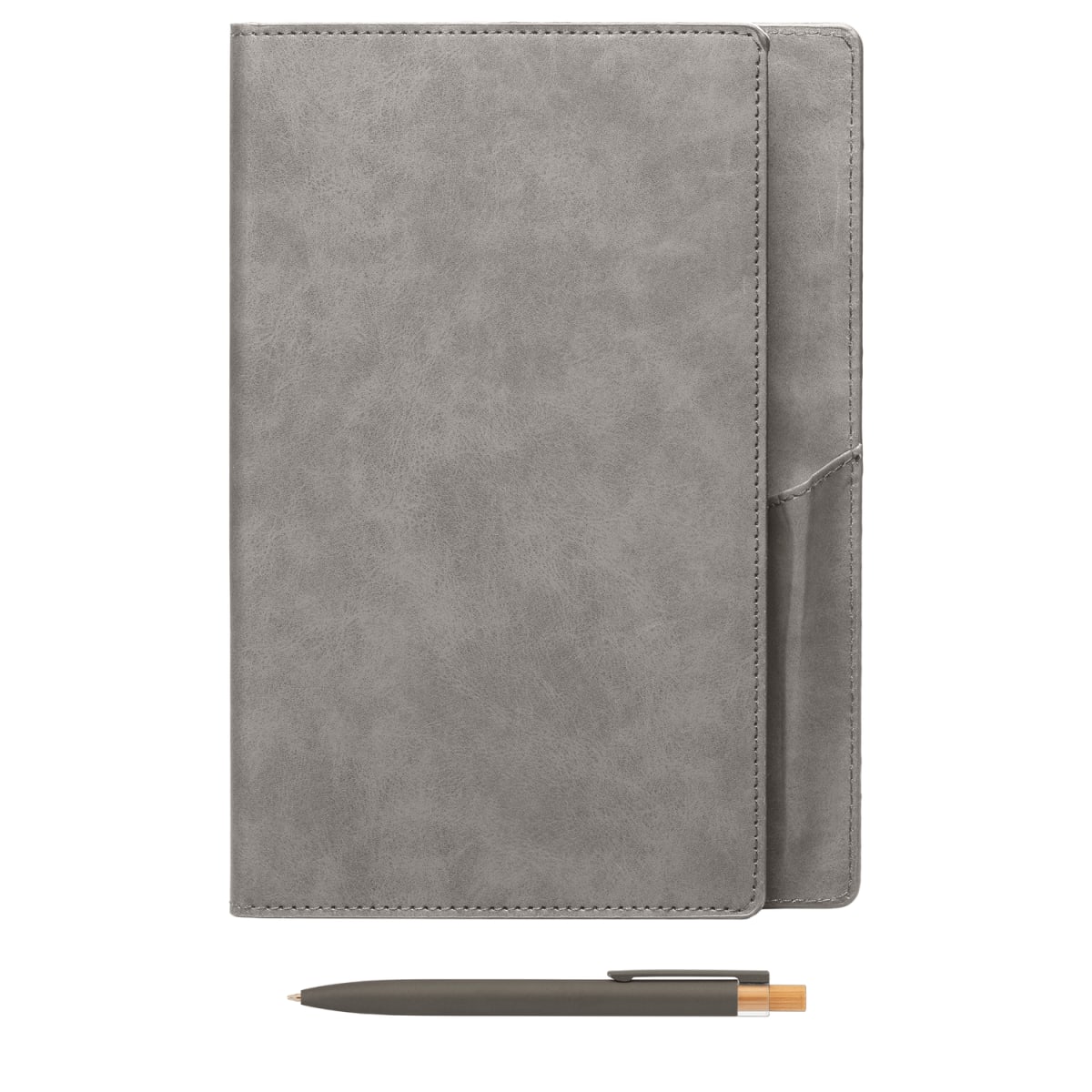 Branded Refillable Suede-Feel PU Journal Set with Pen in Gray