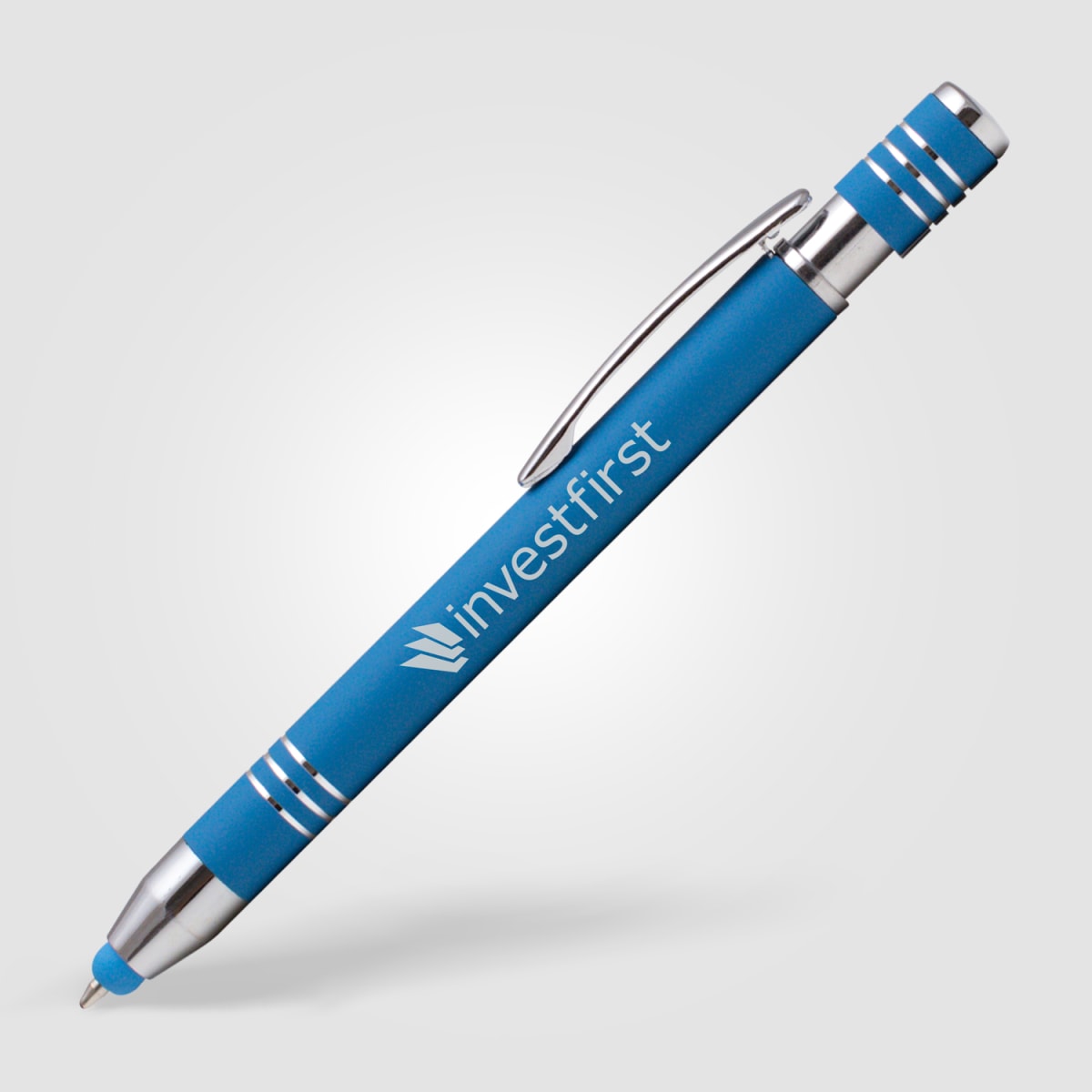 Branded Soft Touch Metal Stylus Pen with Blue or Black Ink