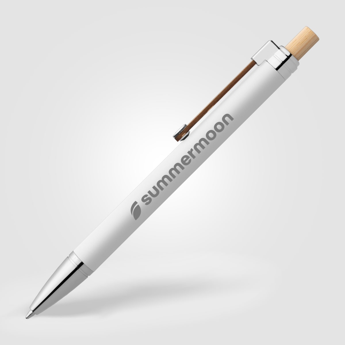 Branded Recycled Aluminium Soft Touch Pen with Bamboo Accents