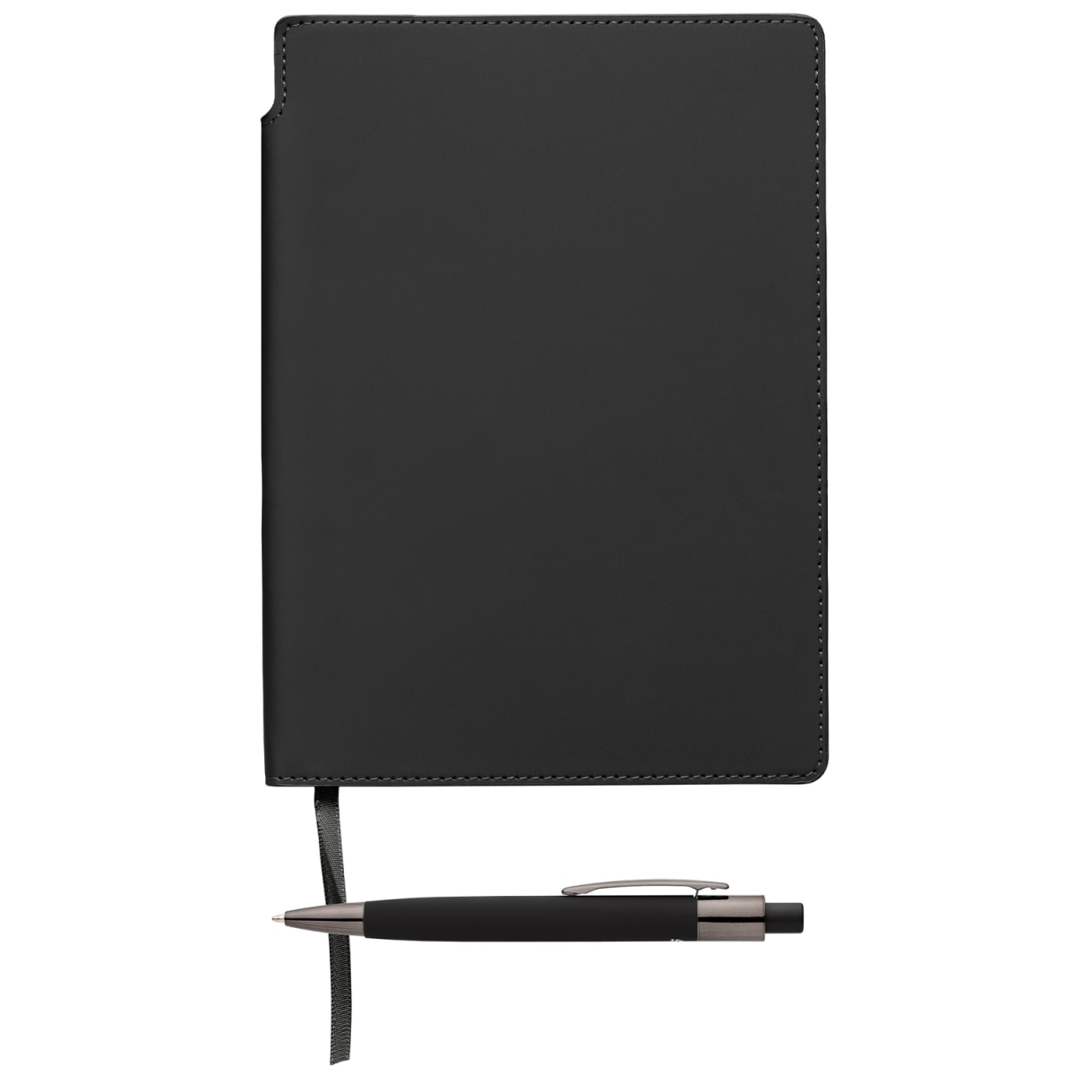 Branded A5 Recycled PU Notebook and Pen Set with Pen Loop in Black