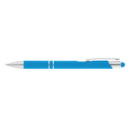 Branded Soft-Touch Metal Pen with Top Stylus in Light Blue