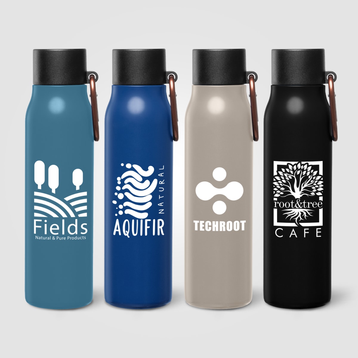 Branded Recycled Steel Vacuum Bottle with Carabiner - 550ml