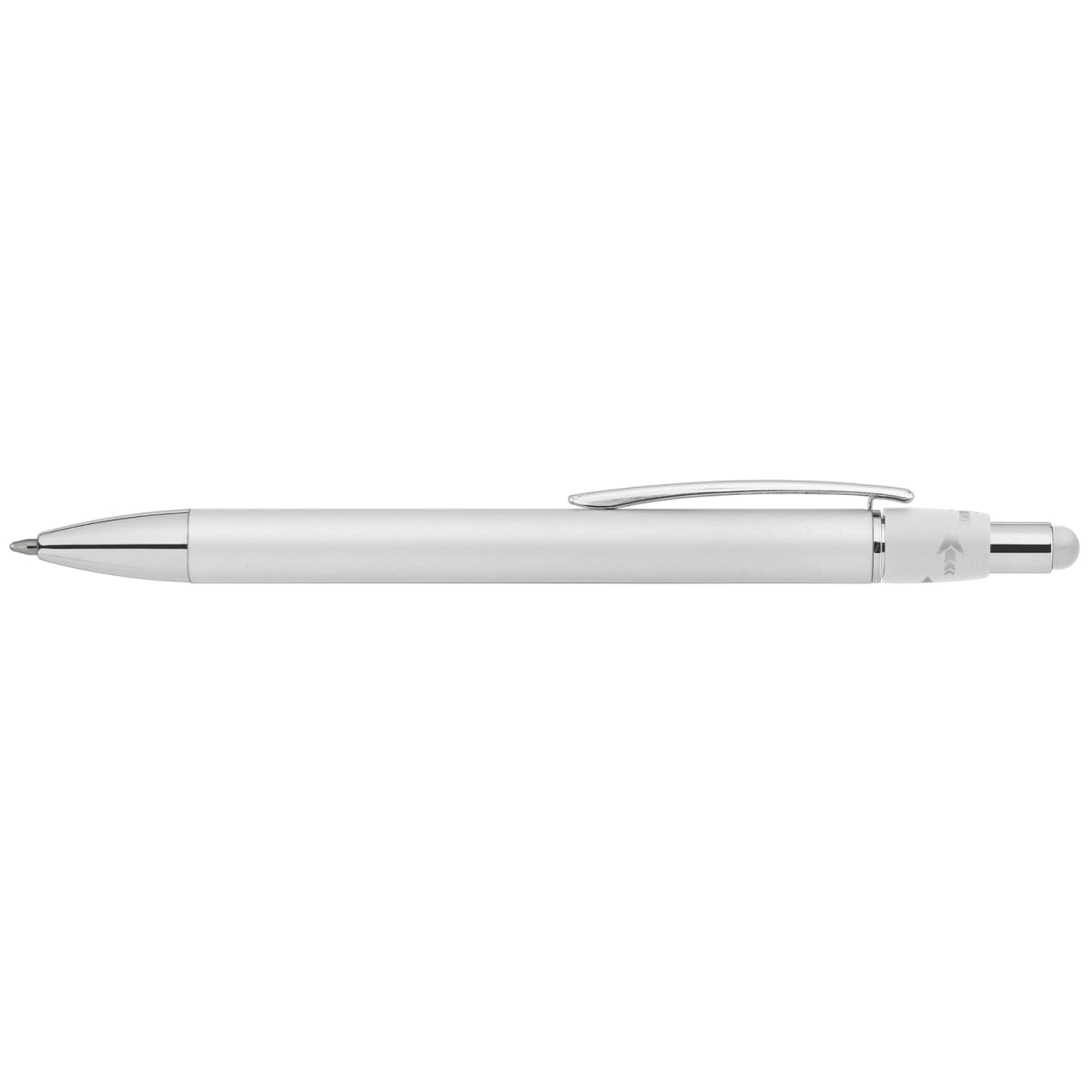 Branded Metal Spinner Pen with Chrome Trim and Stylus