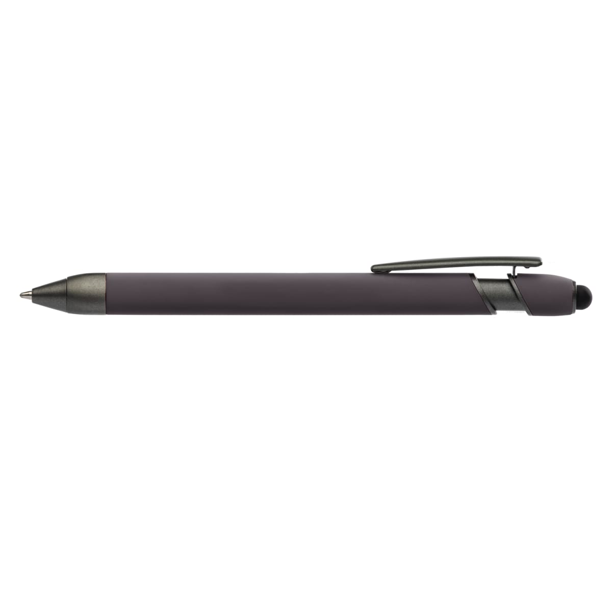 Branded Gunmetal Trim Metal Stylus Pen with Soft Touch Barrel in Gunmetal