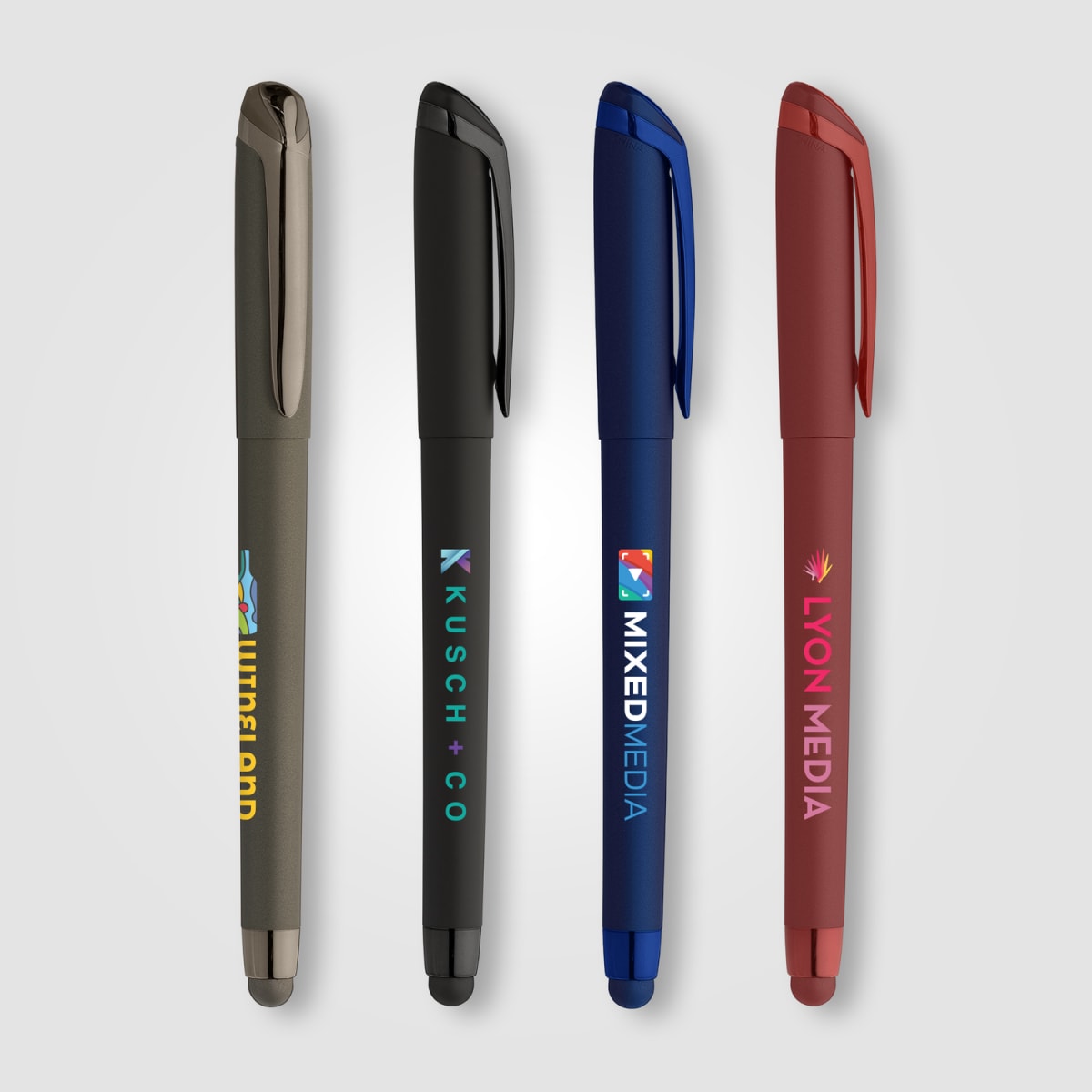 Branded Monochrome Gel Pen with Rubber Finish and Stylus
