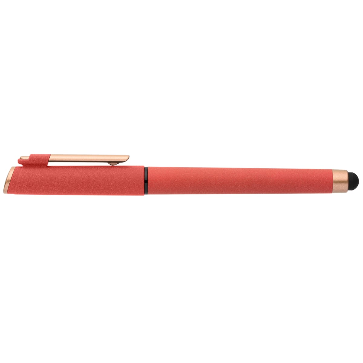Branded Recycled Plastic Gel Pen with Stylus and Bronze Trim in Red