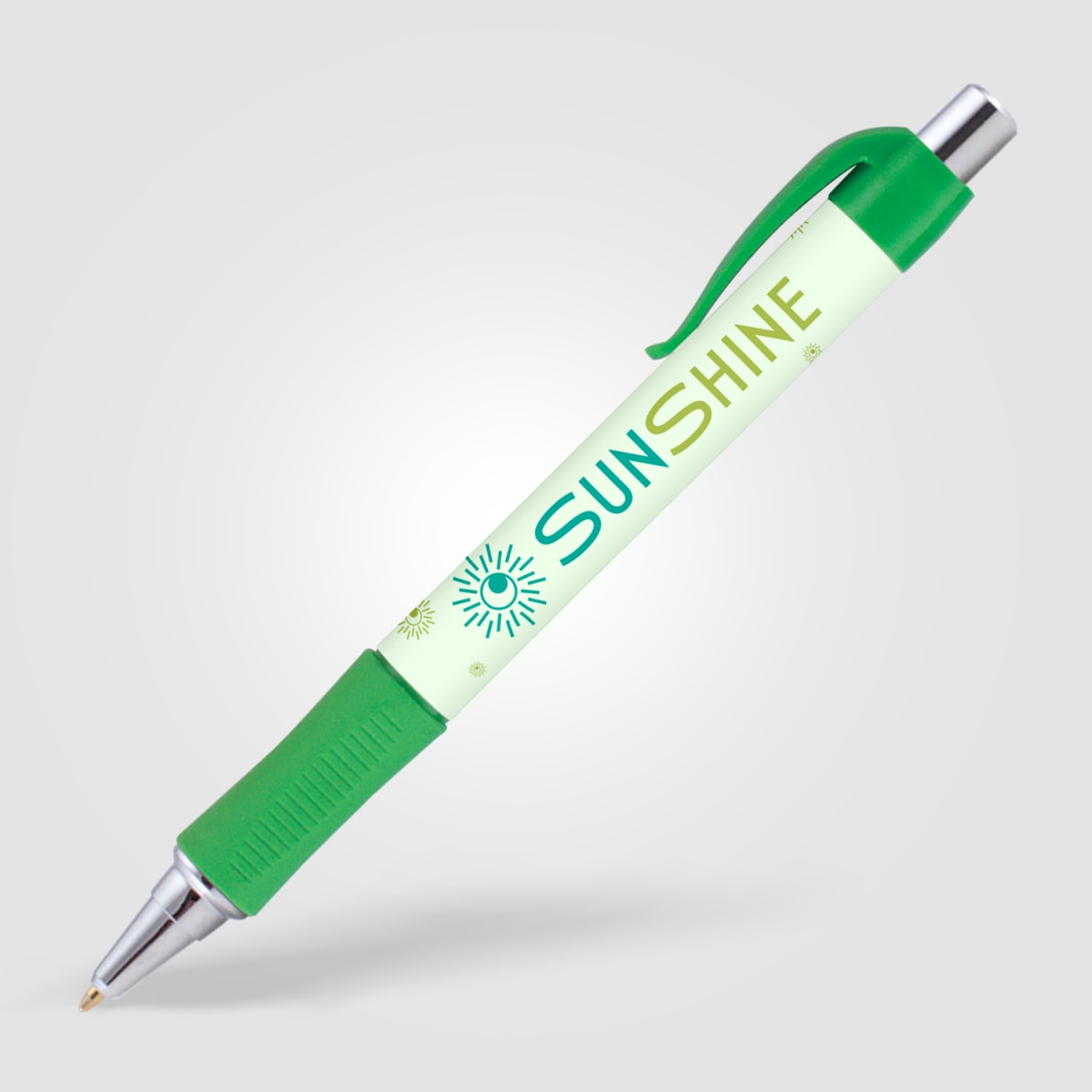 Branded Wide Body Retractable Pen with Chrome Accents in Green