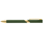 Branded Recycled Plastic Pen with Stone Finish and Gold Trim in Forest Green