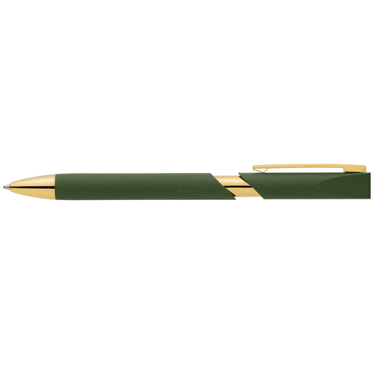 Branded Recycled Plastic Pen with Stone Finish and Gold Trim in Forest Green