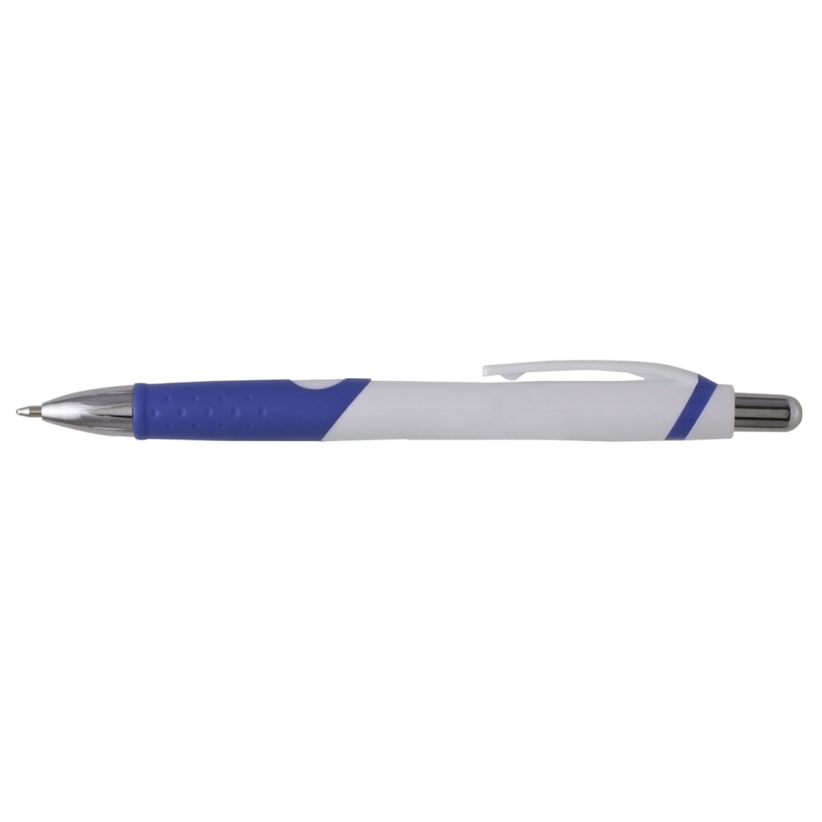 Branded Rubber Grip Retractable Pen with Chrome Nose in Blue