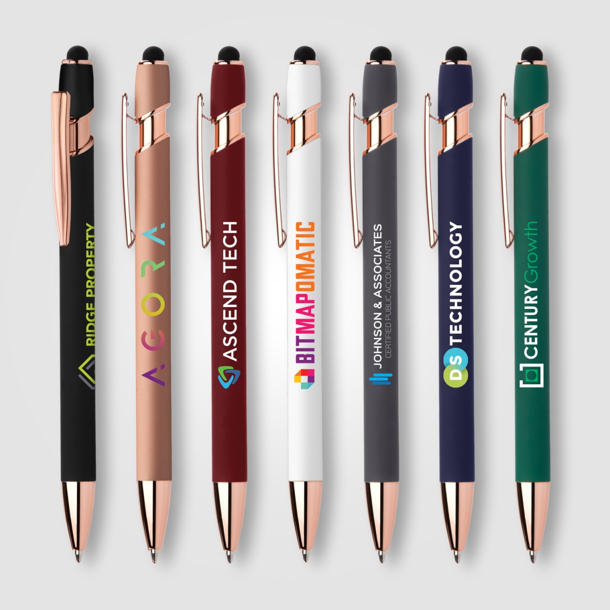 Branded Rose Gold Trim Metal Pen with Stylus