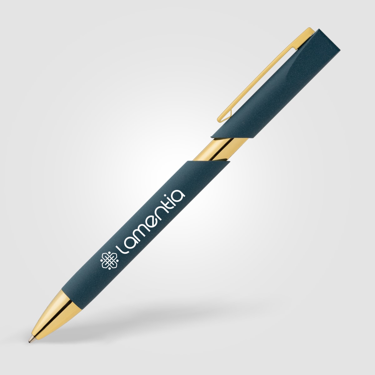 Branded Recycled Plastic Pen with Stone Finish and Gold Trim