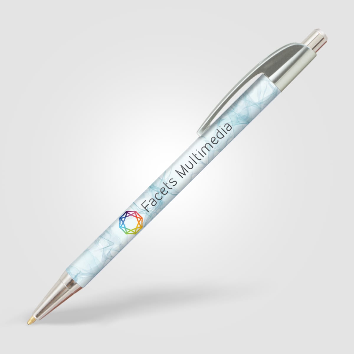 Branded Slim Chrome Trim Pen with Metallic Clip in Silver